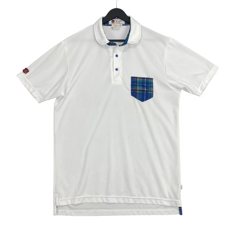 Iliac Golf Polo Mens L Blue Plaid USA Rare Luxury Sportswear Performance Shirt